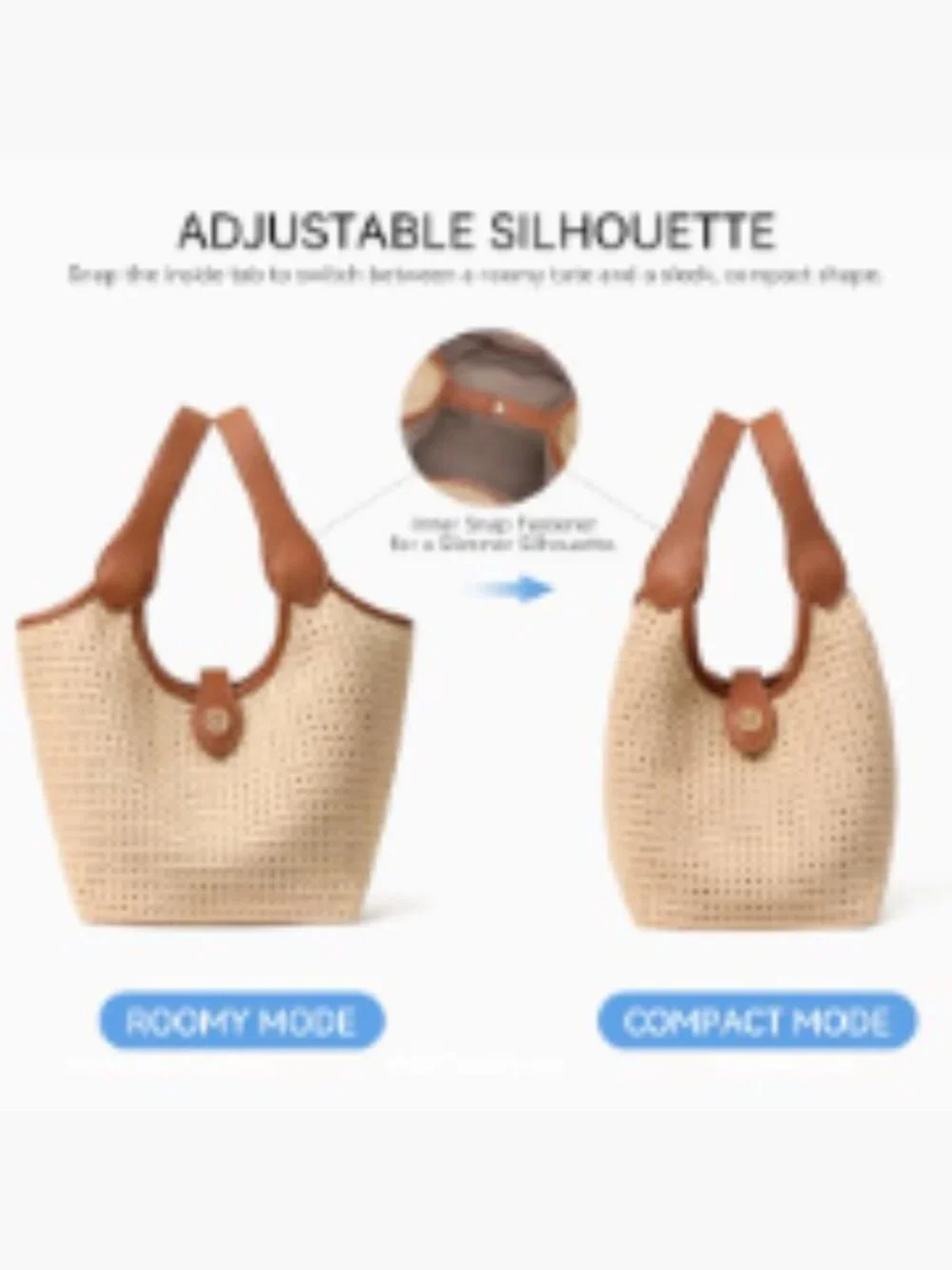 Convertible Crochet Bucket Bag Faux Leather Crossbody Adjustable Strap